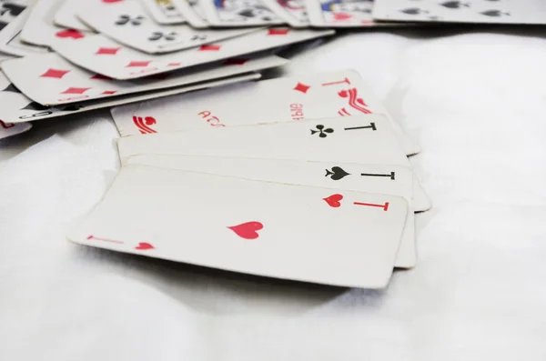 Four Aces White Background Scattered Game Cards — Stock Photo, Image