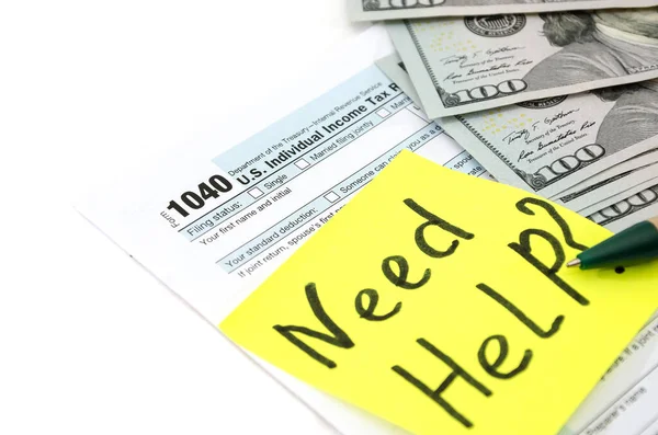 Tax Form 1040 Dollars Pen White Inscription Need Help — Stock Photo, Image