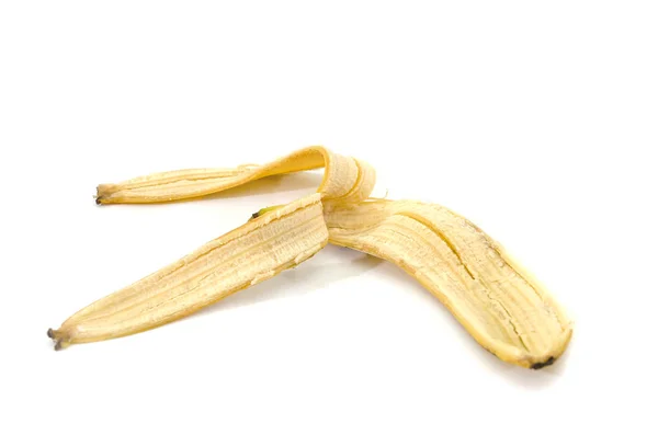 Bananskal Isolerad Vit Bakgrund Närbild — Stockfoto