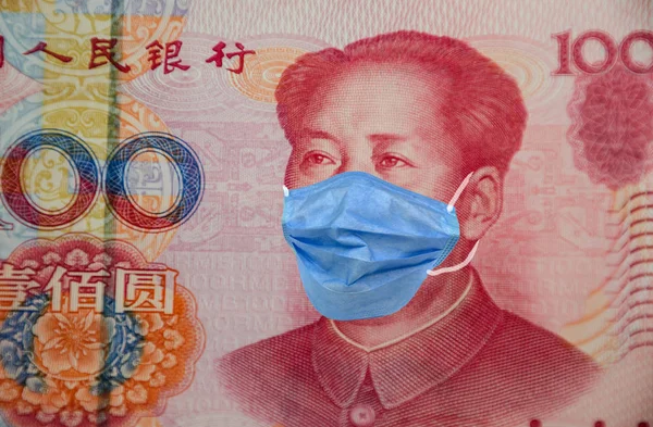 Coronavirus Wuhan Sarsova Nemoc Koncept Karanténa Číně 100 Juanových Bankovek — Stock fotografie