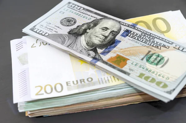 Dollar Bunt Euro Mycket Pengar Svart Bakgrund Affärsidé — Stockfoto