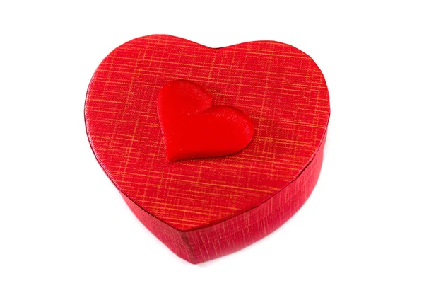 Красное Сердце Белом Фоне Крупный План Коробка Форме Сердца — стоковое фото