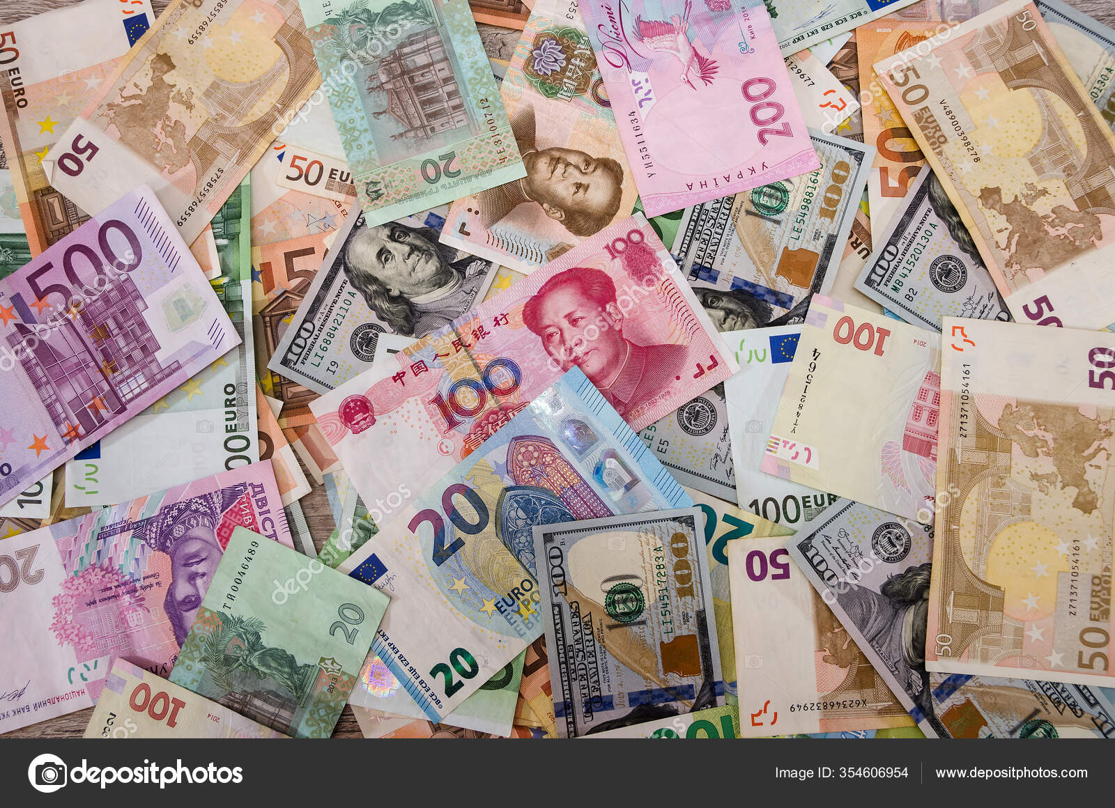 Background Euro Dollars Hryvnia Chinese Yuan Different World Banknotes —  Stock Photo © tanja.kitura@gmail.com #354606954