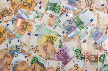 Avro 'yla geçmiş. Farklı dünya banknotları. Çok para..