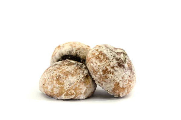 Três Deliciosos Biscoitos Cobertura Branca Isolados Fundo Branco — Fotografia de Stock