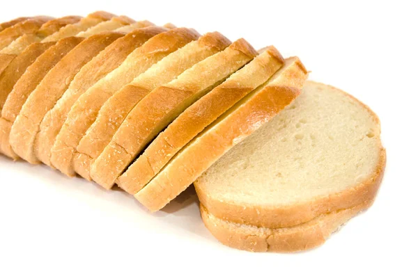 Krojony Biały Chleb Izolowany Białym Tle Przestrzeń Kopiowania — Zdjęcie stockowe