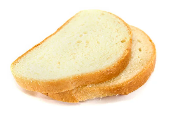 Dva Plátky Bílého Chleba Izolované Bílém Pozadí Detailní Záběr — Stock fotografie