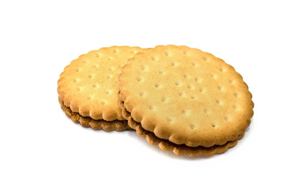 Dos Galletas Sándwich Sobre Fondo Blanco Sabroso Primer Plano Galleta — Foto de Stock