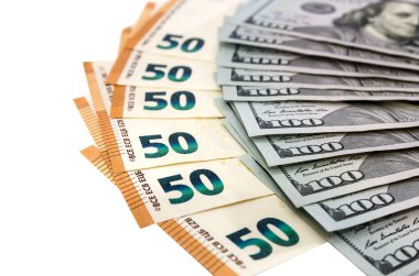 Euro ve Euro beyaza. Uzayı kopyala Para arkaplanı.