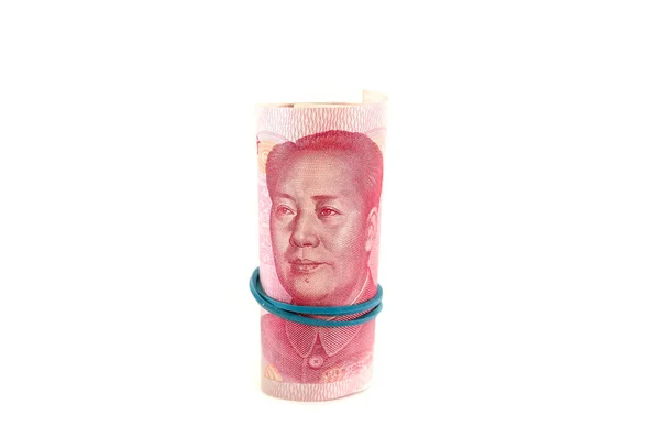 Yuan Chino Enrollado Aislado Sobre Fondo Blanco — Foto de Stock