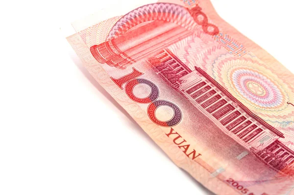 100 Yuanes Sobre Fondo Blanco — Foto de Stock
