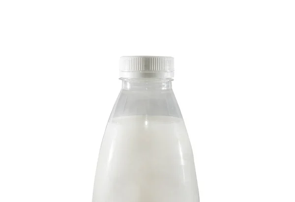 Teil Einer Weißen Flasche Milch Auf Weißem Hintergrund — Stockfoto