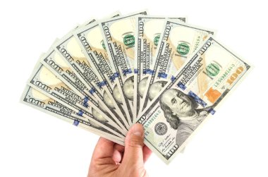 Beyaz arka plan üzerinde izole el dolar.