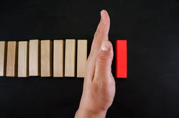 Concept Preventing Infection Other People One Red Wood Block Separated — Stock Photo, Image