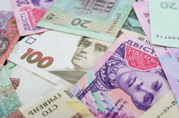 Verschiedene Ukrainische Griwna Als Hintergrund Viel Geld Für Schwarze Zahlen — Stockfoto