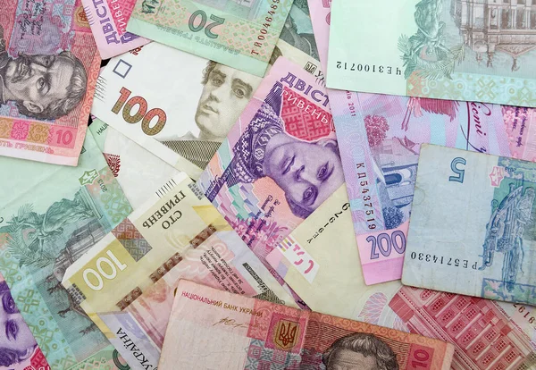 Diferentes Hryvnias Ucranianas Para Fondo Mucho Dinero Negro — Foto de Stock