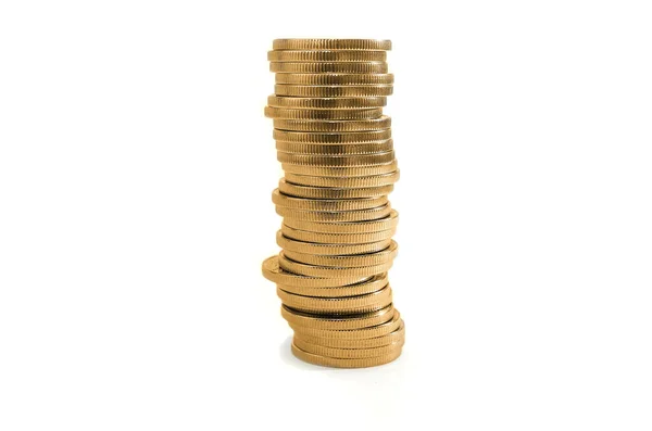 Stack Golden Coins Isolated White Background Copy Space — Stock Photo, Image