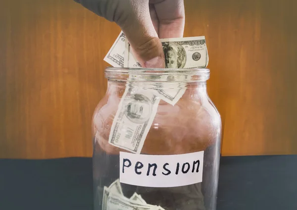 Stapla Dollar Glasburk Sparar Pengar Pensionsbegreppet — Stockfoto
