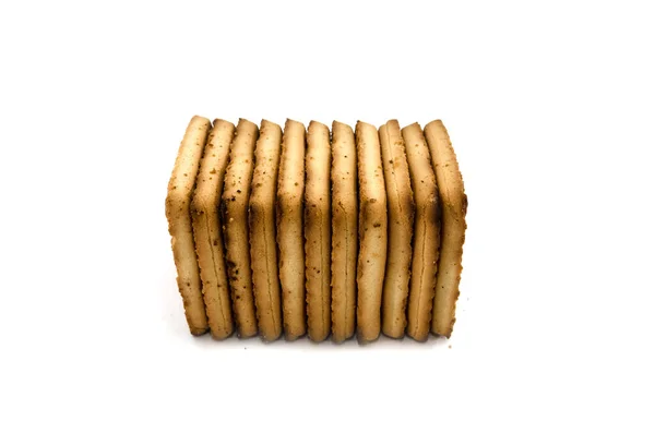 Čtvercové Cookies Izolované Bílém Pozadí Hromada Sušenek — Stock fotografie