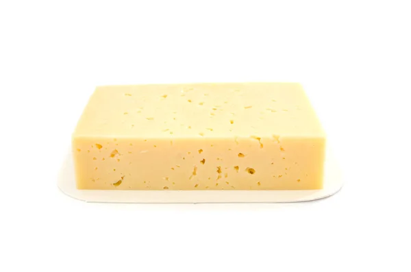 Ein Stück Käse Wird Auf Weißem Hintergrund Isoliert — Stockfoto