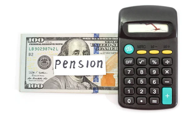 Emeklilik Gelir Çöküşü Kavramı Beyaz Arka Planda Dolar Hesap Makinesi — Stok fotoğraf