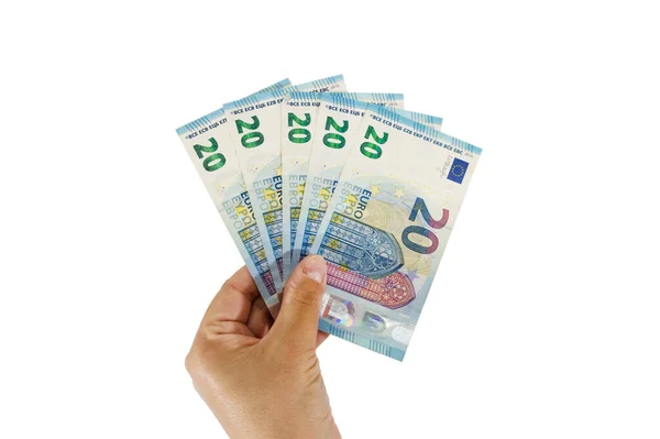 Euro Handen Isolerad Vit Bakgrund — Stockfoto