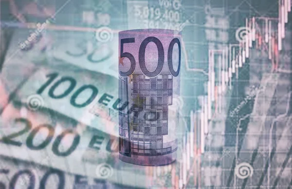 Dubbel Exponering Eurosedlar Och Diagram Pengar För Finans Och Affärsidé — Stockfoto
