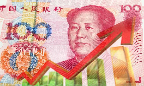 Yuan Renminbi Banknotları Çin Para Birimi Hat Grafiği Çin Borsası — Stok fotoğraf