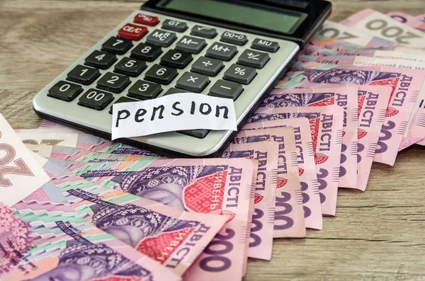 Concept Pension Hryvnia Avec Une Calculatrice Mot Pension — Photo