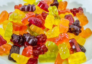 Bir sürü jelibon. Çok renkli jöle şekerlerinin arka planı.