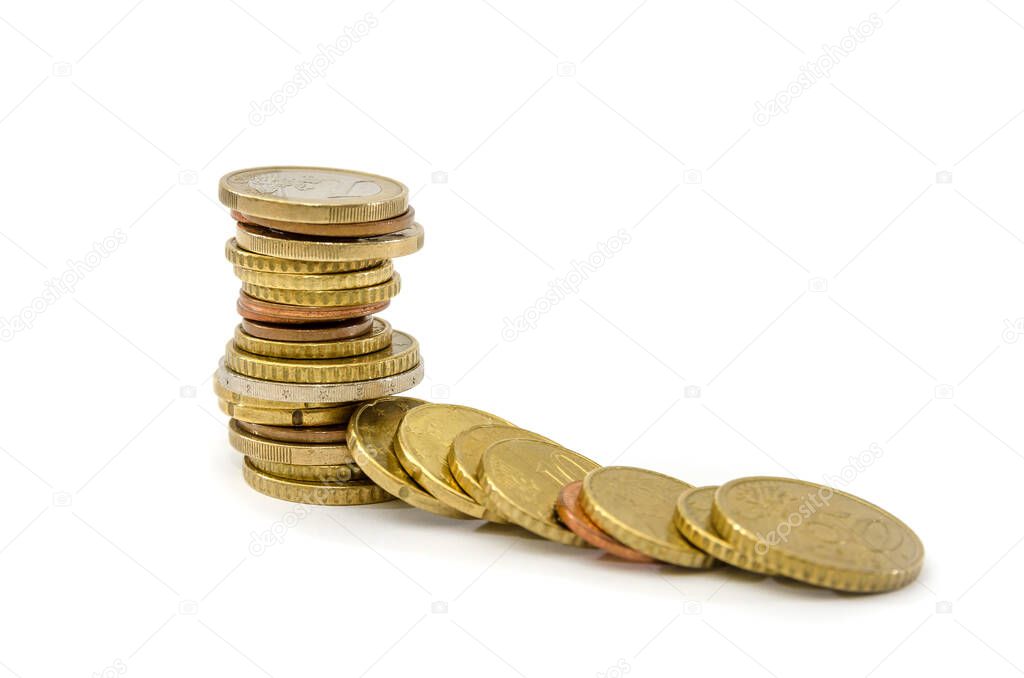 stack of coins on a white background. Concept of saving money.