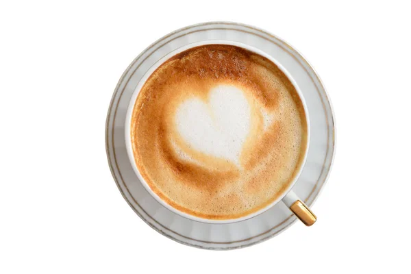 Tasse Kaffee mit Herzmuster auf isoliertem Hintergrund — Stockfoto