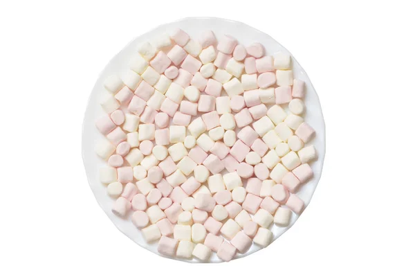 Eibisch auf einem weißen Teller. Marshmallow-Teller auf isoliertem Hintergrund — Stockfoto