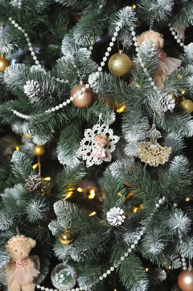 Árbol Navidad Decorado Con Diferentes Juguetes Textura — Foto de Stock