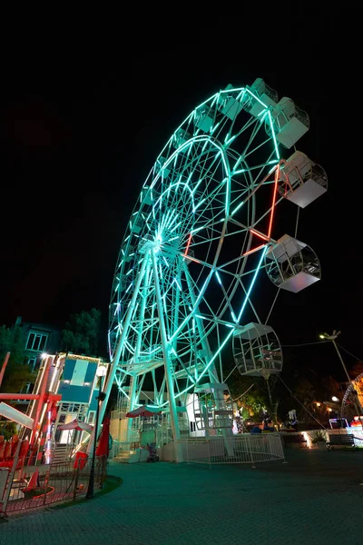 Amusement Park Night Ferris Wheel Carousels — Stock Photo, Image