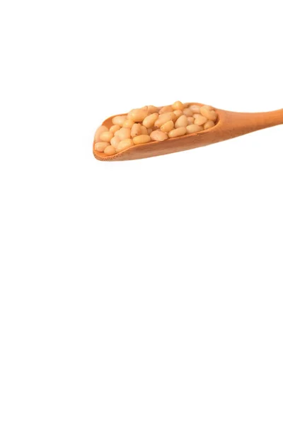 Pine Nuts Wooden Spoon White Background — Stock Photo, Image