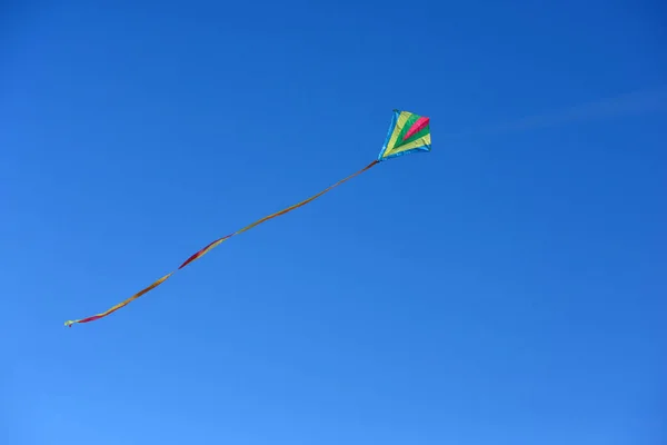 Kite Voando Céu Claro Azul Dia Ensolarado — Fotografia de Stock