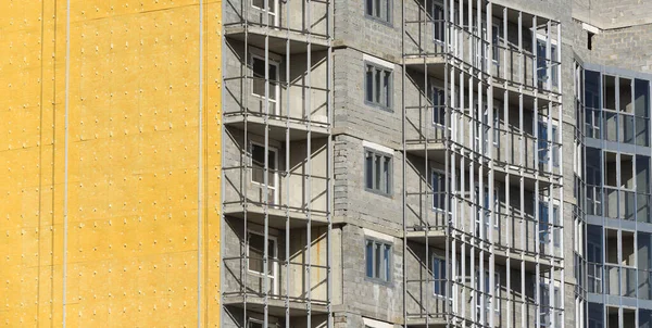 Construção Edifício Residencial Alto Cor Amarela — Fotografia de Stock