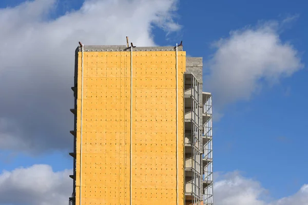 Construcción Edificio Residencial Aislamiento Pared Exterior Con Material Aislante Térmico — Foto de Stock