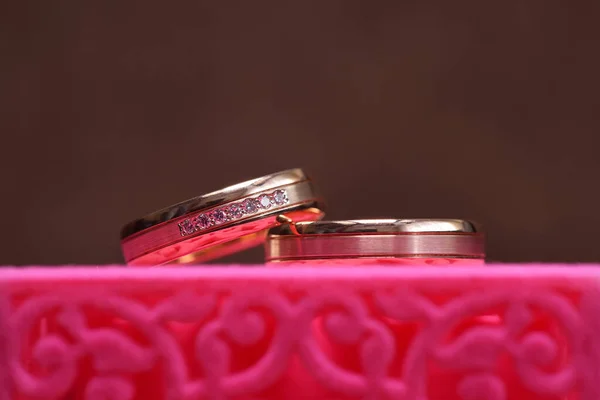 Wedding rings in box for decorations.