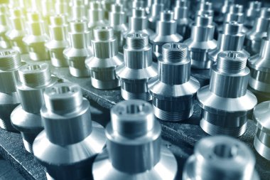 Fabrikadaki valf üretimi için bileşenler. Kapakçıkların iç kısımları hareket edebilir. Nesne grubu 