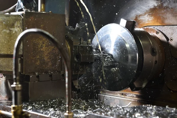 Mandril Fuso Parte Metal Instalada Processamento Máquina Torneamento Industrial Cnc — Fotografia de Stock
