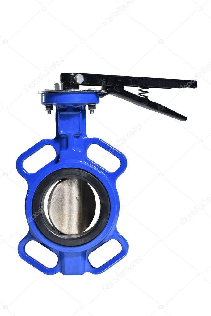 Butterfly valve isolated on white background. Manual valve. Close up