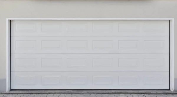 Wide White Automatic Garage Door Two Cars — Stock Photo, Image