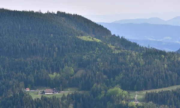 ドイツシュヴァルツヴァルトの森の中にあるヨーロッパの人里離れた田舎の家の絵のような風景 — ストック写真