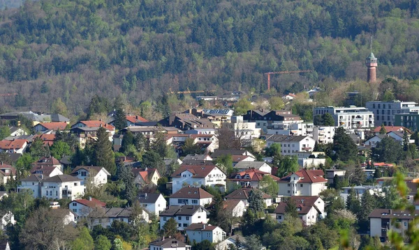 Flygfoto Över Europeisk Stad Och Bostadsområde Nära Skogen Textutrymme — Stockfoto