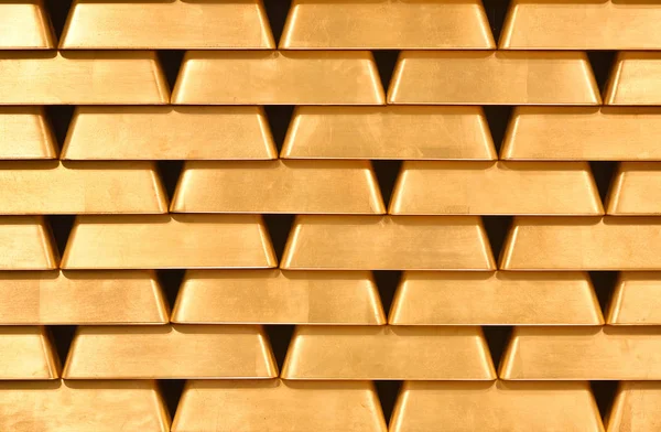 Gouden Bullions Muur Textuur Heldere Goudstaven Achtergrond Patroon — Stockfoto