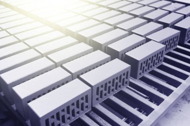 Tuğla yapımı. Tuğla fabrikasındaki taşıma bandında yeni tuğlalar