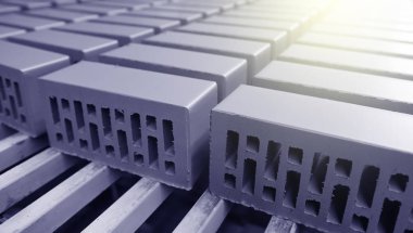 Tuğla yapımı. Tuğla fabrikasındaki taşıma bandında yeni tuğlalar