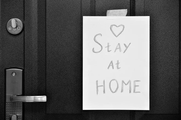 Stay Home Inscription Paper Sheet Entrance Door House Concept Covid — Stock Photo, Image